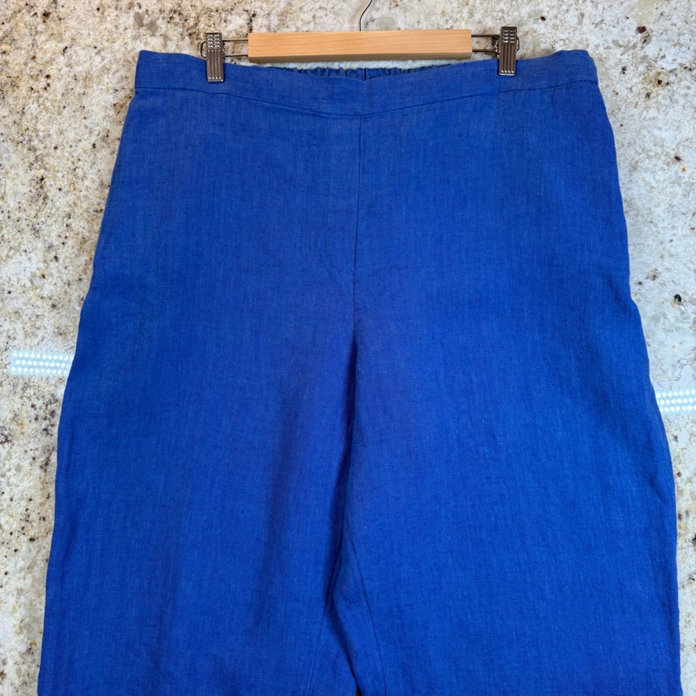 Chico's Linen Crop Pants Womens US 20 Blue Wide Leg Pull On Button Hem Plus - Picture 3 of 16